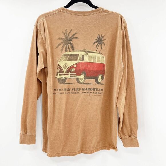 Urban Outfitters Unisex Graphic Long Sleeve Tee Sz M Tan Hawaiian Van Crew Neck - Picture 2 of 3